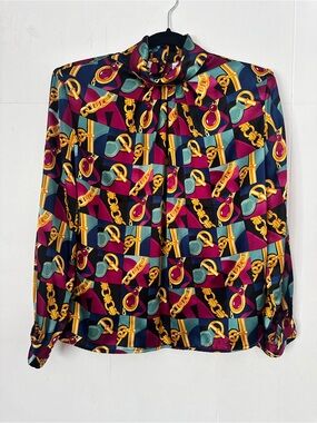 Vintage silky Geo-Chain Print Blouse